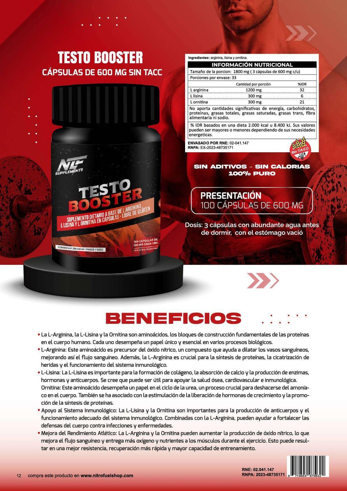 Testo Booster Promotor Testosterona X 100 Capsulas Sin Tacc