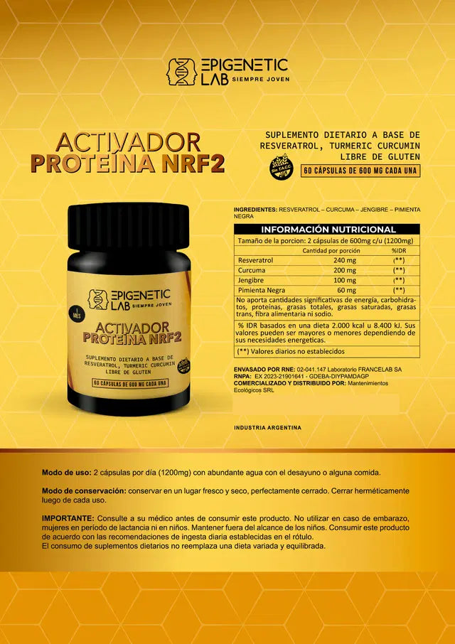 ACTIVADOR DE LA PROTEINA NRF2 X 60 CAPSULAS DE 600 MG SIN TACC