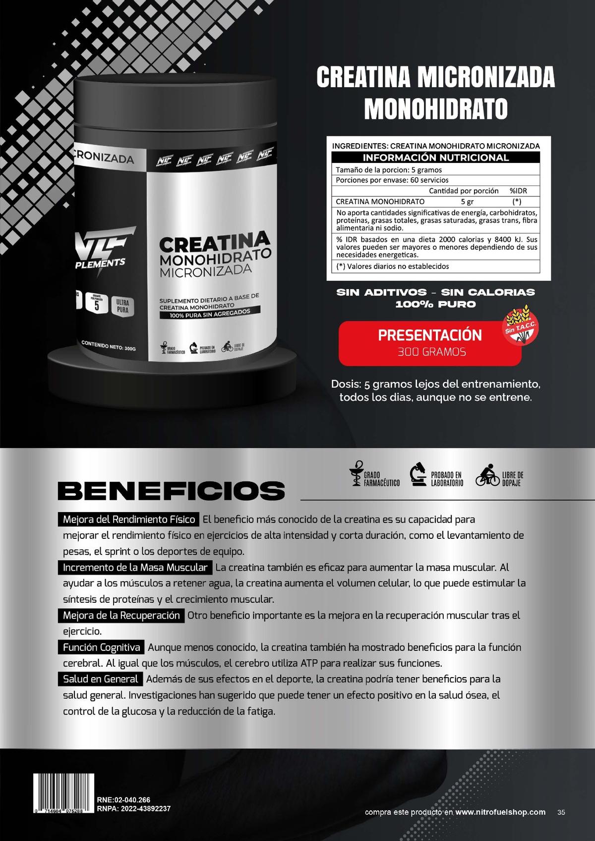 CREATINA MONOHIDRATO GRADO PHARMA X 300 GRS