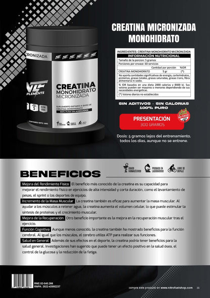 CREATINA MONOHIDRATO GRADO PHARMA X 300 GRS