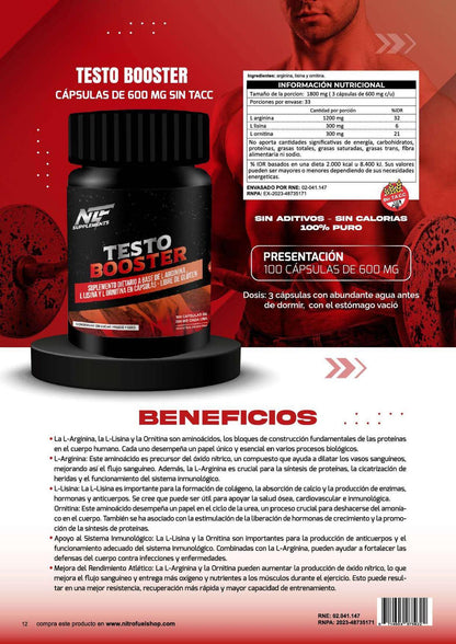 Testo Booster Promotor Testosterona X 100 Capsulas Sin Tacc
